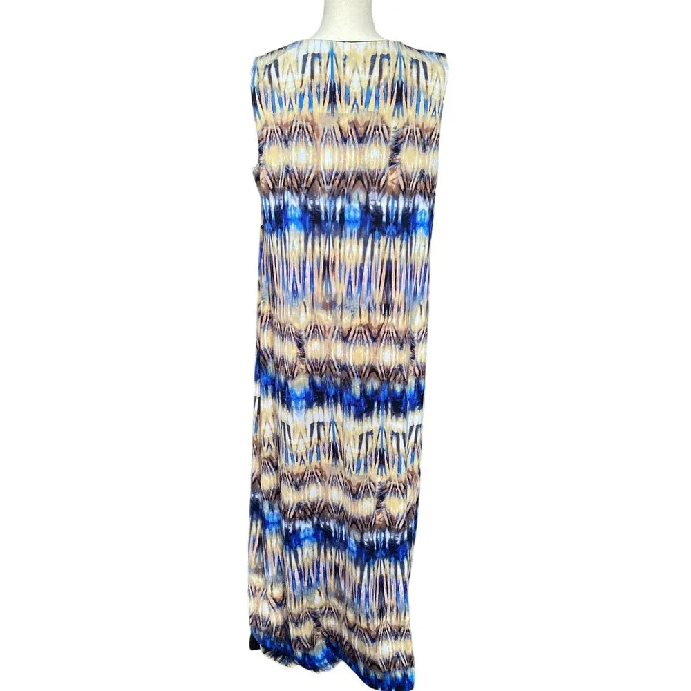 Embellished  Bejeweled  Neck‎ Maxi Dress Sleeveless Blue Brown women 14W